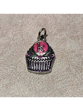 Harvey Lewis Stainless Steel Cupcake Charm with Pink Accents And the Letter K